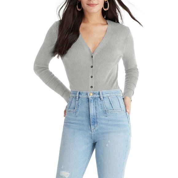 NEW NWT Favorite Daughter Long Sleeve Button Front Bodysuit Grey Moth SZ Large L - Picture 7 of 9